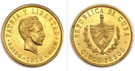 320  EUR 5 Pesos  1916 Cuba  ORO  900  8,35  gr